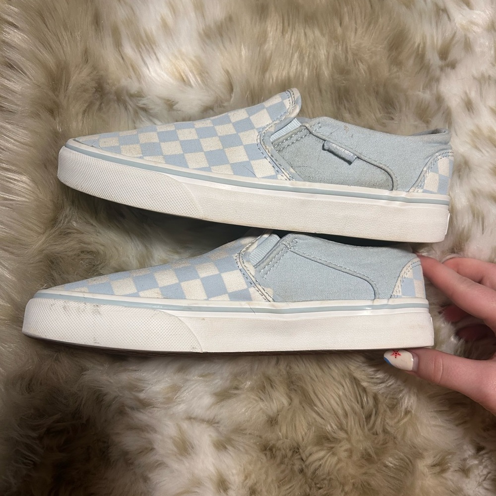 Vans Blue and White Checkered Slip-On Sneakers